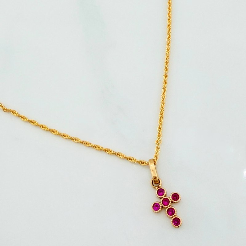 Set Cadena Lazo + Dije Cruz / 1,5 gr / 19 3/4 in Oro Amarillo 18K