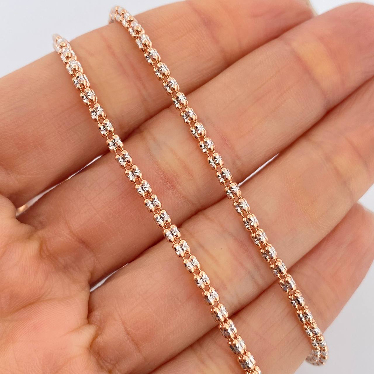 Cadena Ice 12.85gr / 24 1/4 in / 2.3mm Dos Oros Blanco Rosa +4 14K Italy %