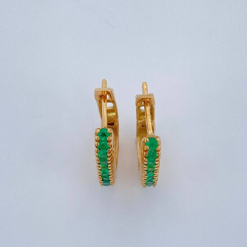 Candongas Carril Cuadrada Esmeralda 2gr / 1/2 in / Oro Amarillo 18K %