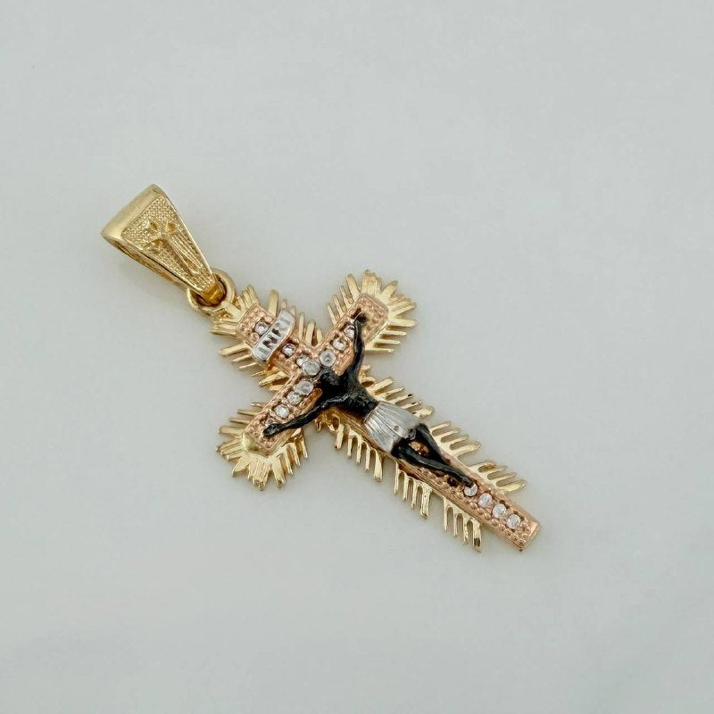 Pendant Miraculous Christ Cross of Buga 4.4 g / 1 1/2 in Three Golds 18K