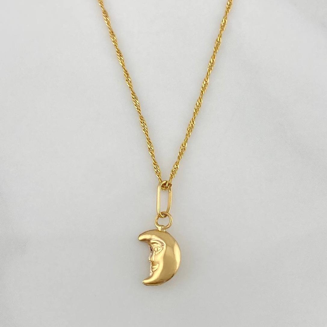 Set Cadena Lazo + Dije Luna / 1,2 gr / 15 3/4 in Oro Amarillo 18K