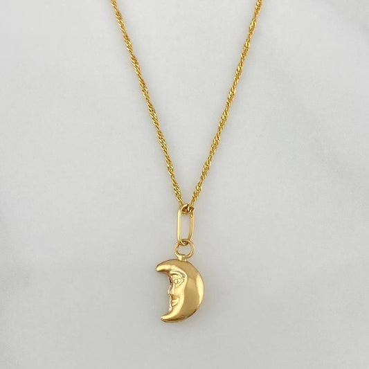 Set Cadena Lazo + Dije Luna / 1,2 gr / 15 3/4 in Oro Amarillo 18K