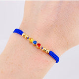 Blue Woven Bracelet Trio Sparks Plain Beads Yellow Gold 18K