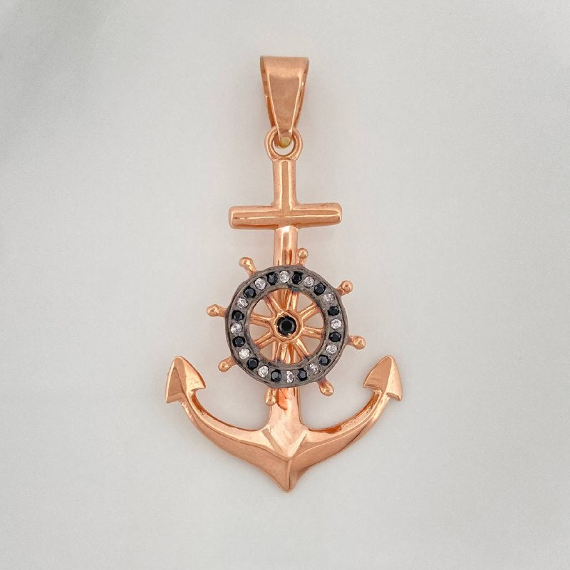Pendant Anchor Movable Helm 2.45 g / 1 1/2 in Two Golds Black Rose 18K