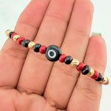 Red Woven Bracelet with Turkish Eye in 18K Yellow Gold