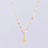 Set Cadena Flor Espejo + Dije Cruz / 1.25g / 18 in Oro Amarillo 18K