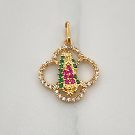 Dije Virgen Guadalupe Flor 2.1gr / 1 in / Oro Amarillo 18K &