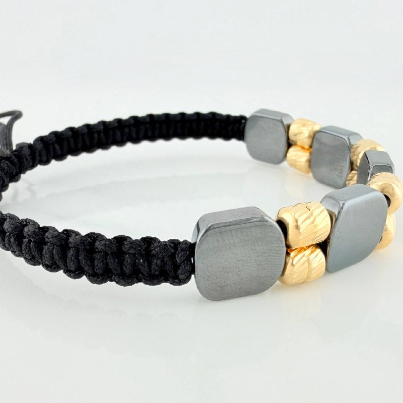 Black Woven Bracelet Hematite Yellow Gold 18K