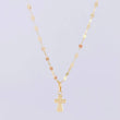 Set Cadena Flor Espejo + Dije Cruz / 1.25g / 18 in Oro Amarillo 18K