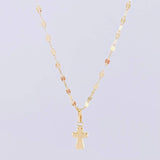 Set Cadena Flor Espejo + Dije Cruz / 1.25g / 18 in Oro Amarillo 18K