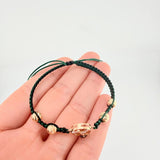 Green and Black Woven Bracelet Charm of Archangel Michael Diamond Cut Beads Two Yellow and White Gold 18K