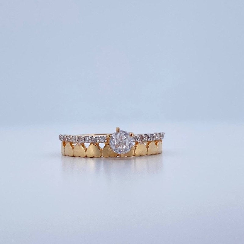 Hearts Ring 2.25gr / Size 6 1/4 / Two Tone Yellow White 18K &
