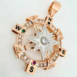Pendant Compass Cardinal Star 32 g / 2 1/4 in Two Golds White Rose 18K