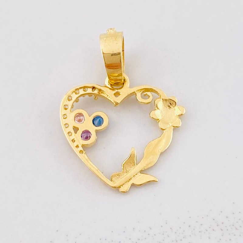 Dije Corazón Mariposa Flor 1.7g / 3/4 in Tres Oros 18K