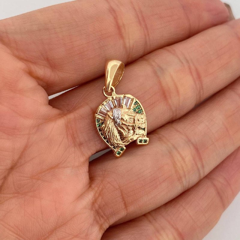 Dije Herradura Caballo 2.55 g / 1 in Dos Oros Amarillo Blanco 18K