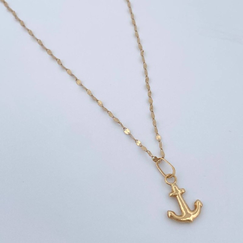 Set Cadena y Dije Flor Espejo + Ancla 0.6gr / Oro Amarillo 18K (Oferta) $