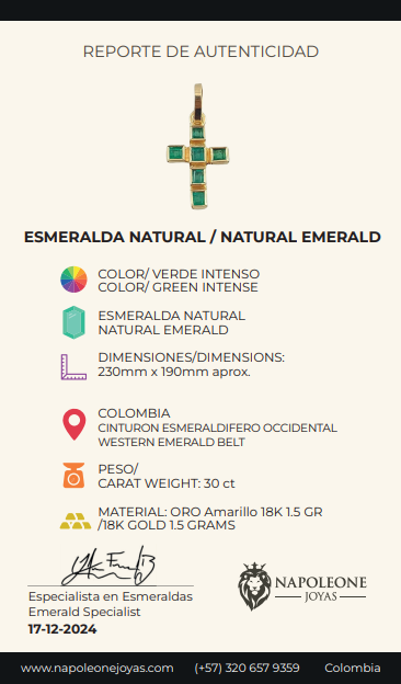 Dije Cruz Latina Cuadricular 0.9gr / 2.2cm / Esmeraldas 30pts Oro Amarillo 18K (Joya)