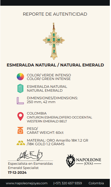 Pendant Altar Cross 1.8gr / 3.5cm / Emeralds 60pts 18K Yellow Gold (Jewel) *