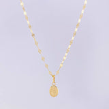 Set Cadena Flor Espejo + Dije Virgen Milagrosa / 1.25g / 18 in Oro Amarillo 18K