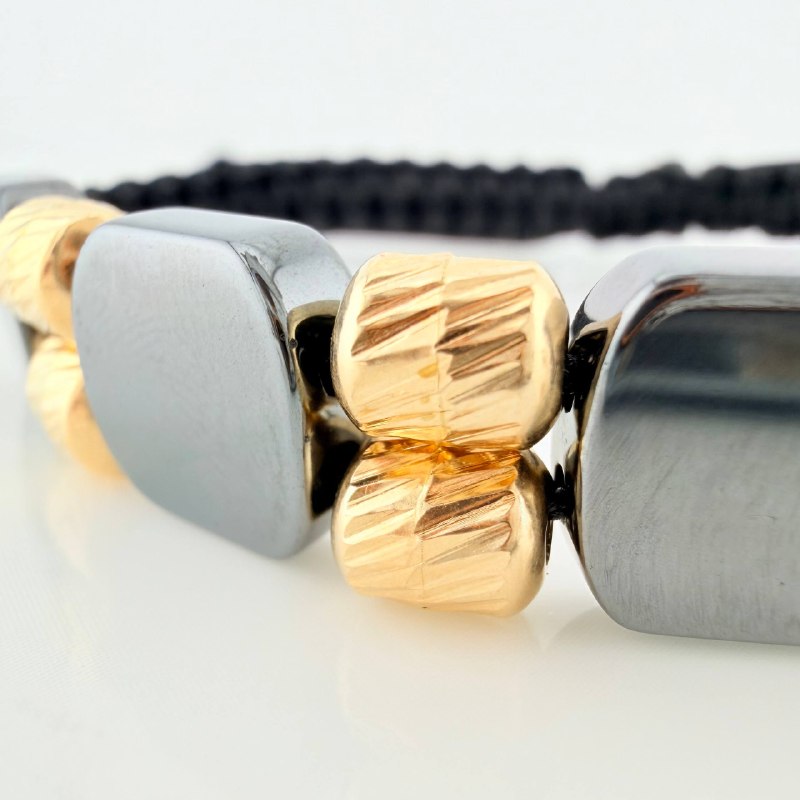 Black Woven Bracelet Hematite Yellow Gold 18K