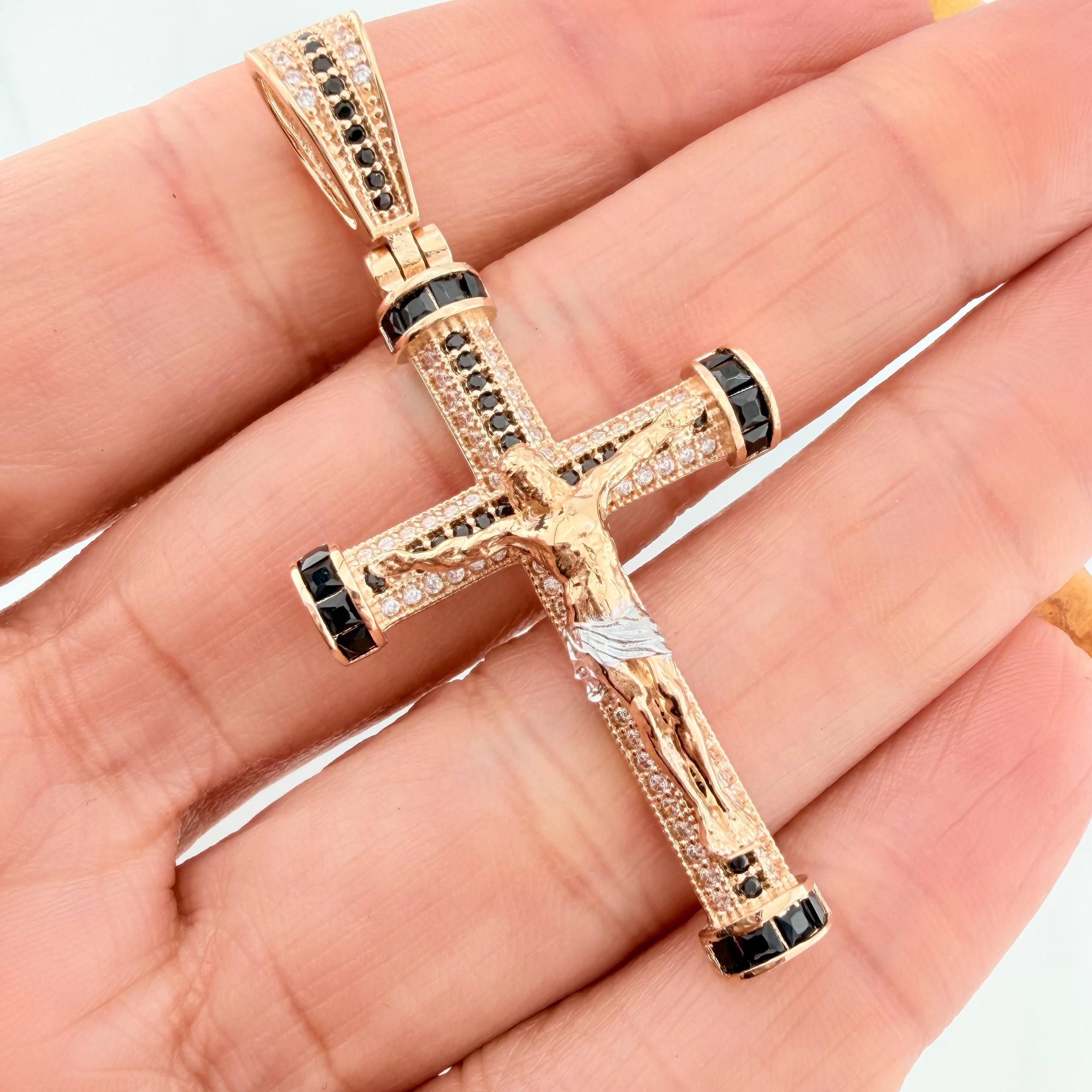 Pendant Cross Christ 7.9 g / 2 in Two Yellow White Gold 18K