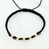 Pulsera Tejida Negra Ojos Turcos Negros Oro Amarillo 18K