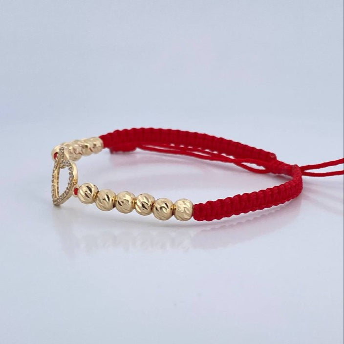 Pulsera Tejida Roja Corazon 1.9gr / Oro 18K &