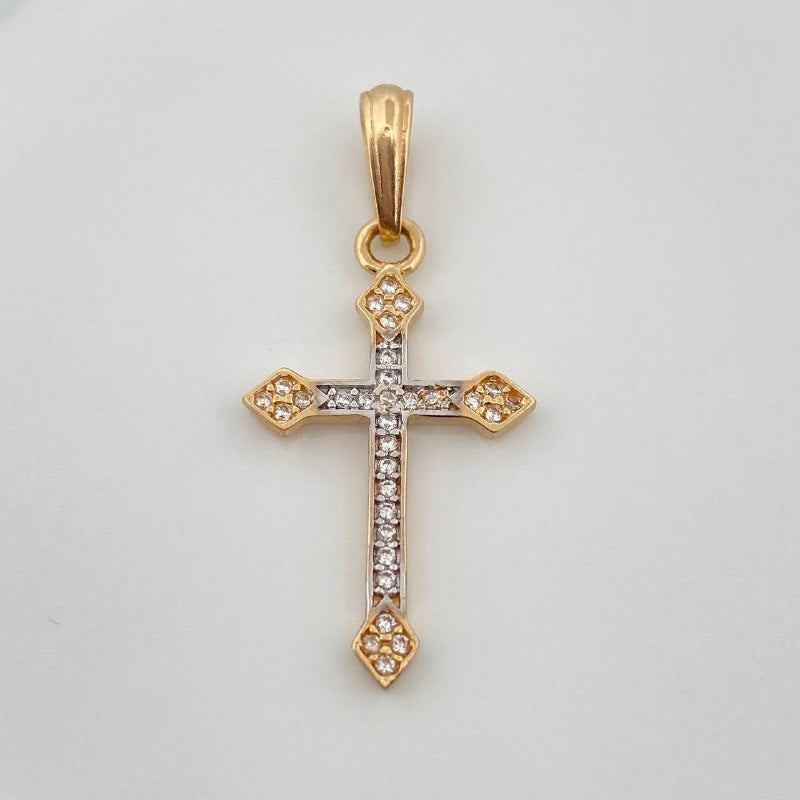 Rhombus Cross Pendant 1.45gr / 1 1/4 in / Two-Tone Yellow White Gold 18K &