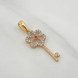 Dije Llave Flor 1.35gr / 1 1/4 in / Dos Oros Amarillo Blanco 18K &
