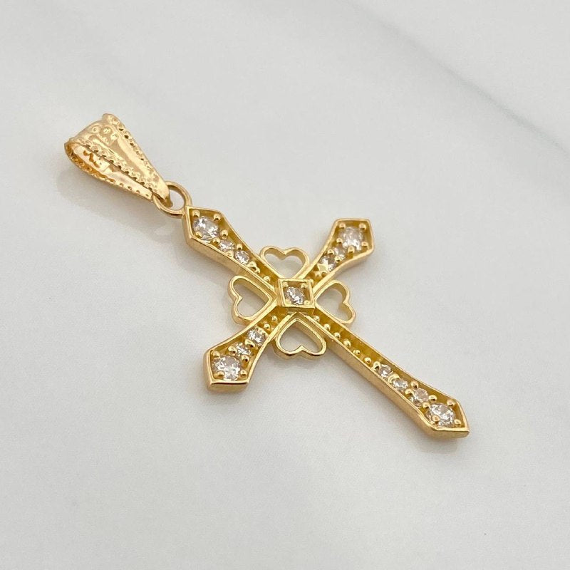 Dije Cruz Corazones 1.3gr / 1 1/4 in / Oro Amarillo 18K &
