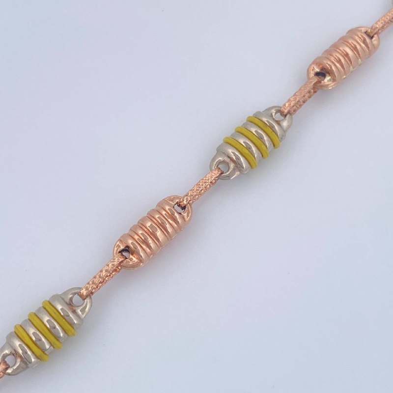 Tobillera Rustica Barril 6.35gr / 10 in / Dos Oros Blanco Rosa 18K $
