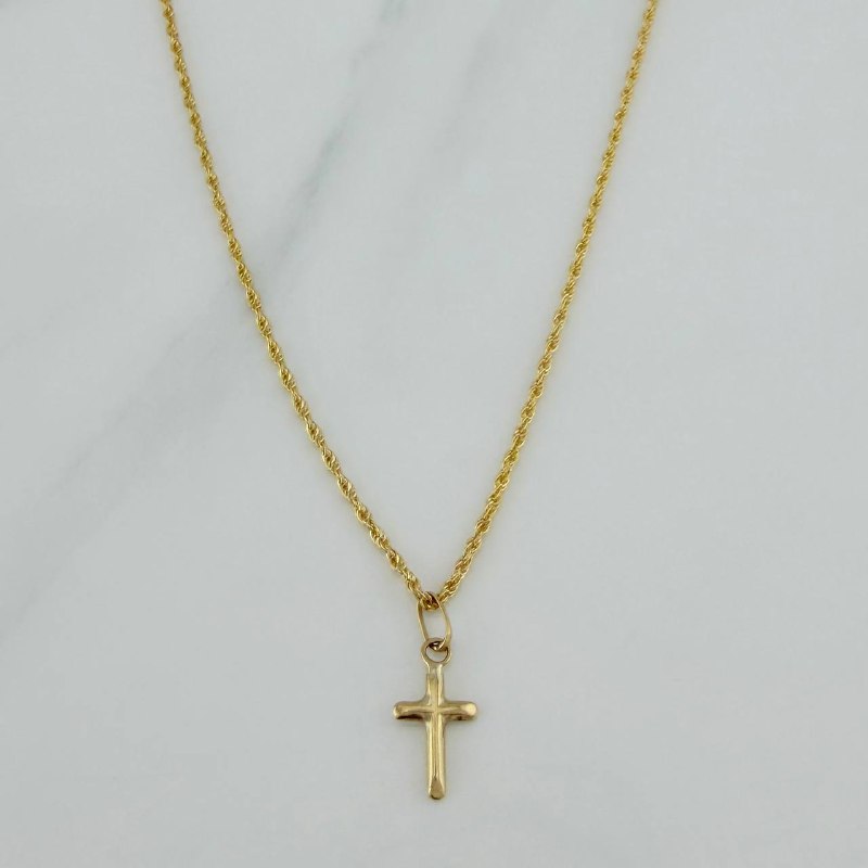 Set Cadena Lazo + Dije Cruz / 1,2 gr / 17 3/4 in Oro Amarillo 18K