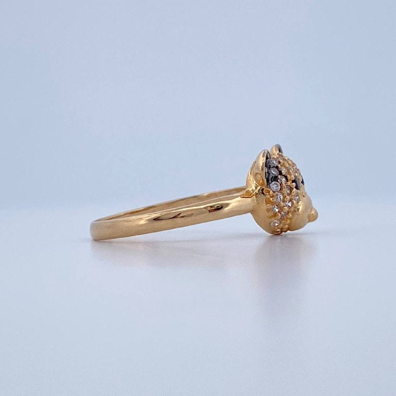 Bear Face Ring 2.1gr / Size 6 1/4 / Two Tone Black Yellow 18K Gold &