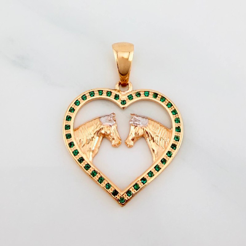 Pendant Heart Horses 3.05 g / 1 1/4 in Two Golds Yellow White 18K