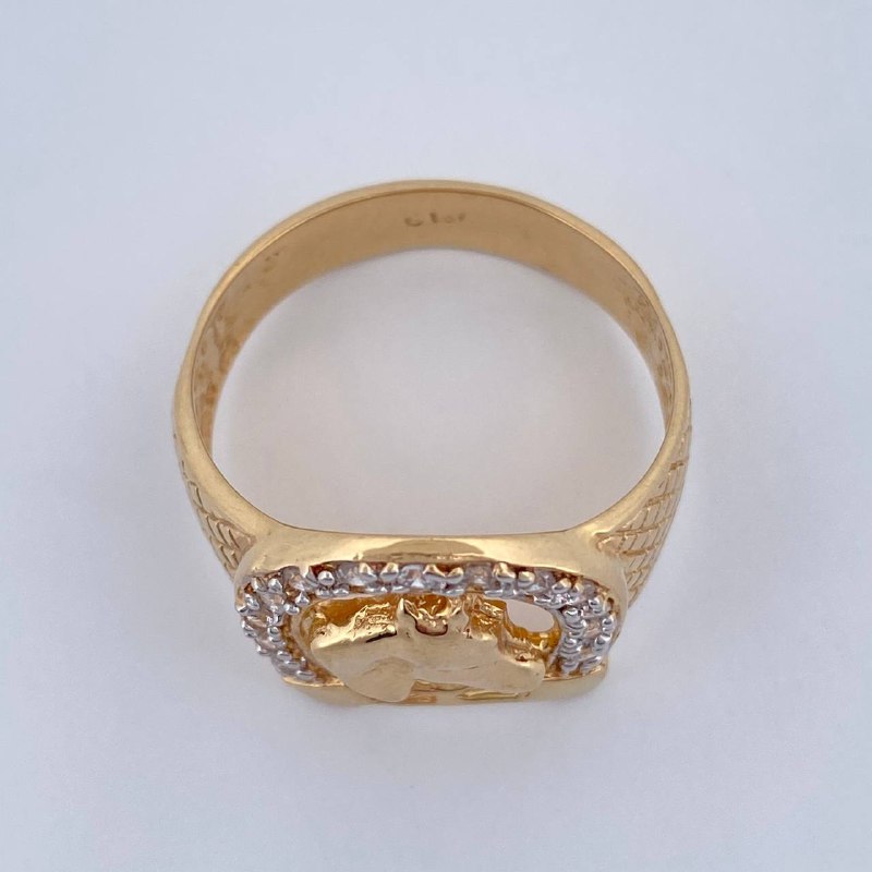 Anillo Herradura Caballo 5.95gr / T10 1/2 / Dos Oros Amarillo Blanco 18K &
