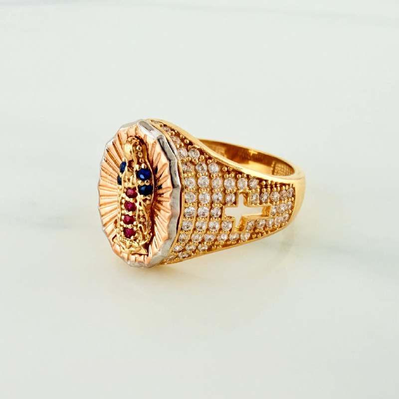 Anillo Virgen De Guadalupe 4.75 g / T6 3/4 Dos Oros Amarillo Blanco 18K