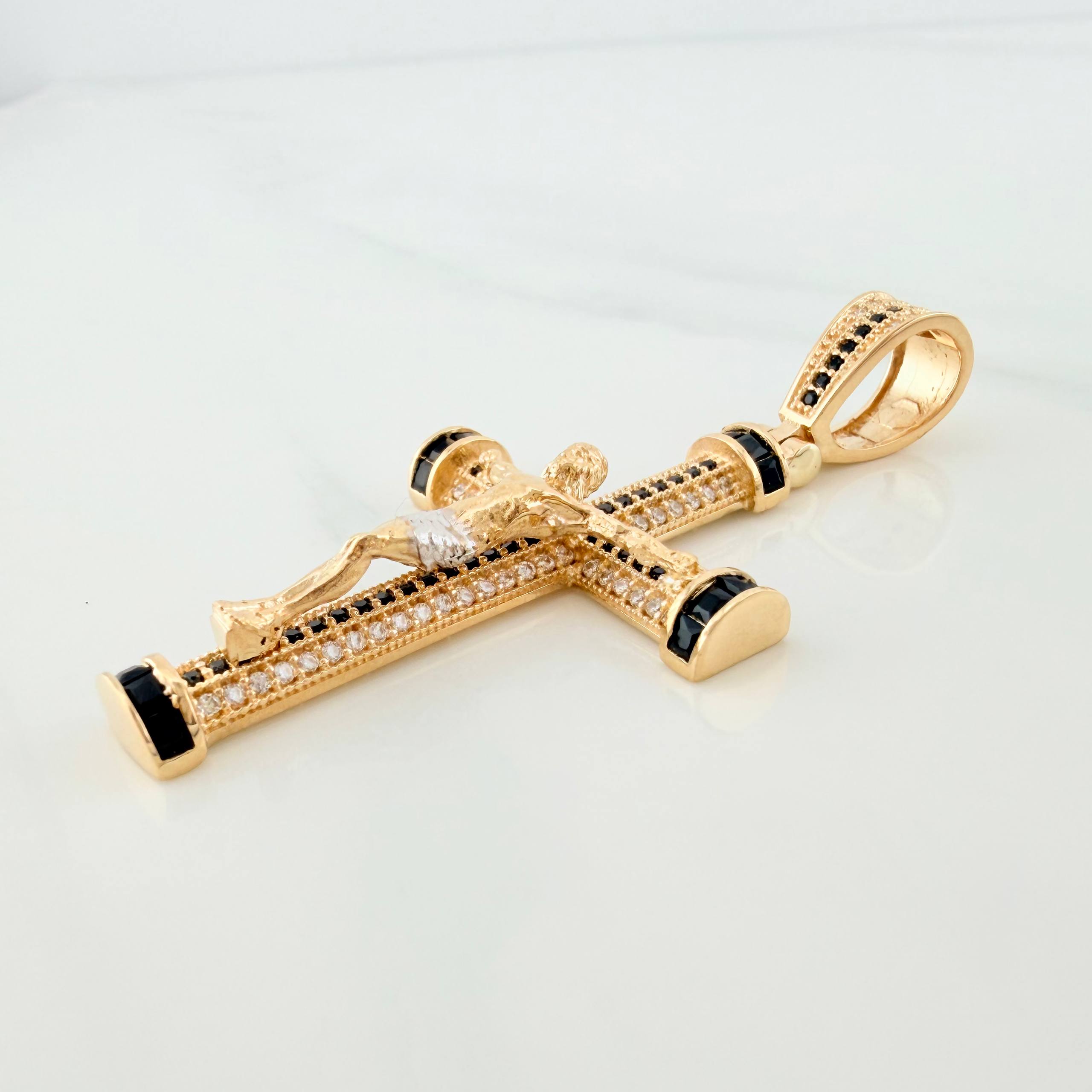 Pendant Cross Christ 7.9 g / 2 in Two Yellow White Gold 18K