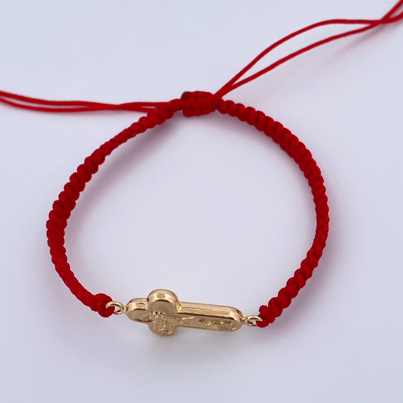 Woven Red Bracelet Christ Cross 0.95gr / 18K Gold $