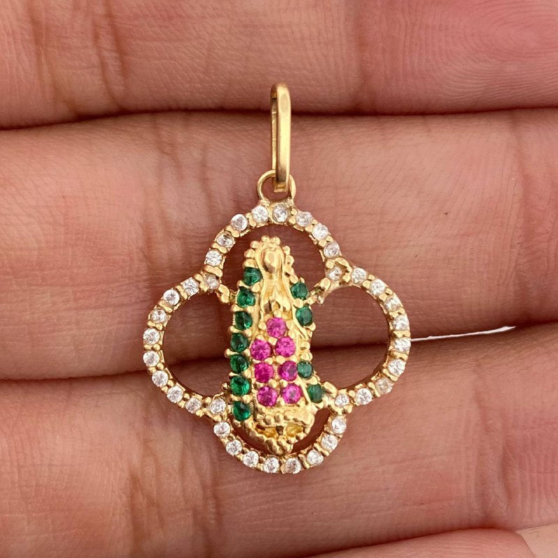 Dije Virgen Guadalupe Flor 2.1gr / 1 in / Oro Amarillo 18K &