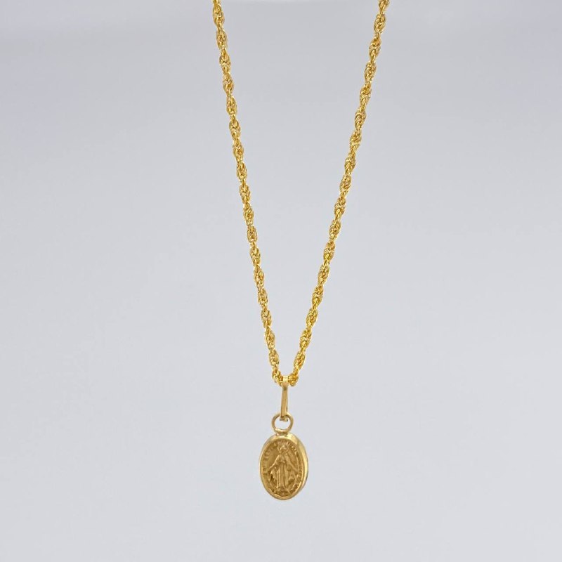 Set Cadena Lazo + Dije Virgen De La Medalla Milagrosa / 1,25 gr / 17 1/2 in Oro Amarillo 18K