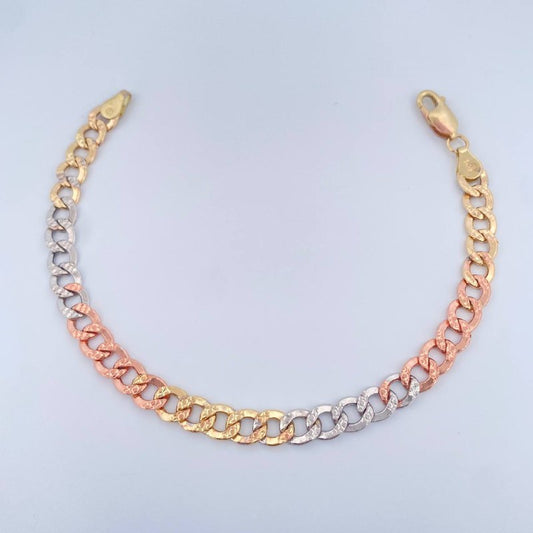 Cuban Bracelet 7.15gr / 8in / Three Golds +1 14K Italy $