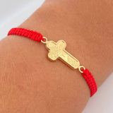 Woven Red Bracelet Christ Cross 0.95gr / 18K Gold $