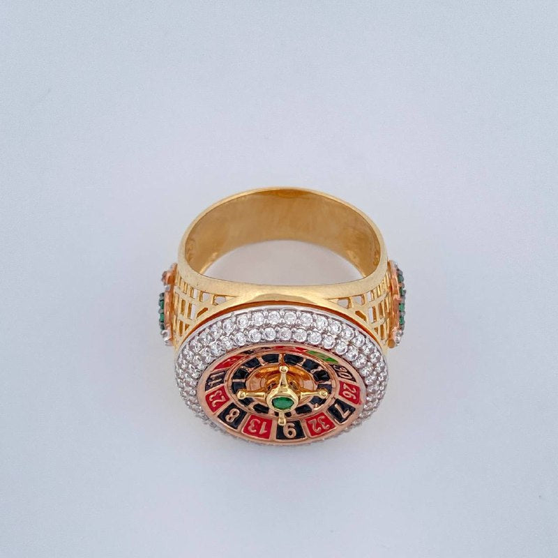 Articulated Roulette Ring 12.35gr / Size 10 3/4 / Three 18K Gold $