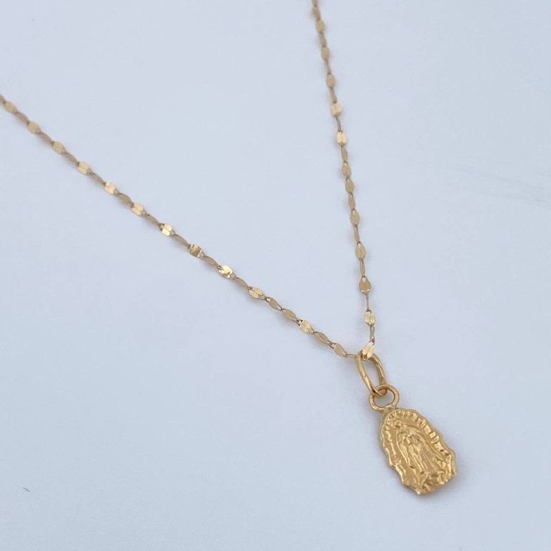Set Cadena y Dije Flor Espejo + Virgen Guadalupe 0.6gr / Oro Amarillo 18K (Oferta) $