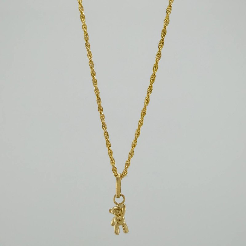 Rope Chain Set + Bear Pendant / 1.2gr / 17 1/2 in 18K Yellow Gold