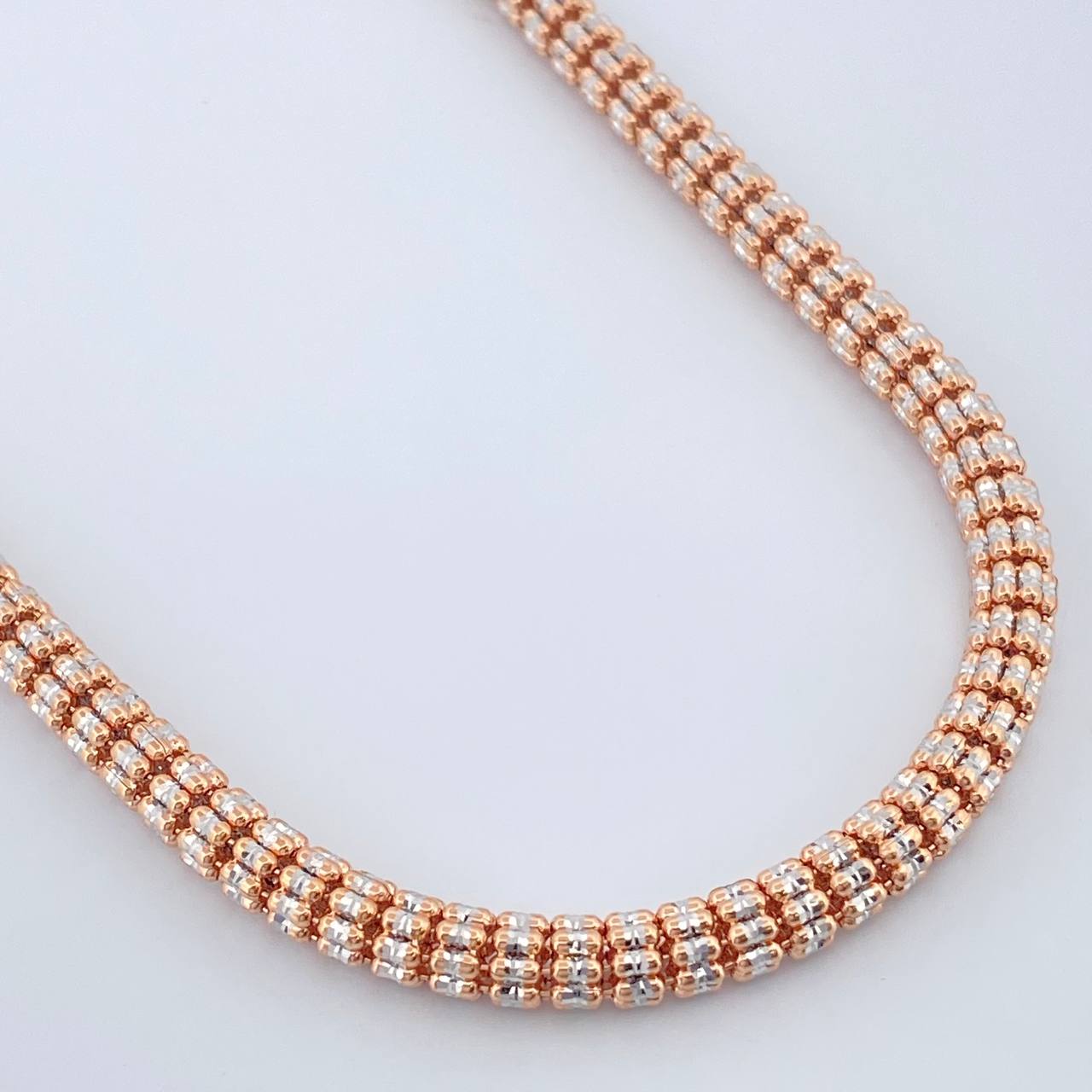 Cadena Ice 35.3gr / 26 1/4 in / 4.4mm Dos Oros Blanco Rosa +4 14K Italy &