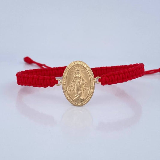 Pulsera Tejida Roja Virgen Milagrosa 1.45gr / Oro 18K &