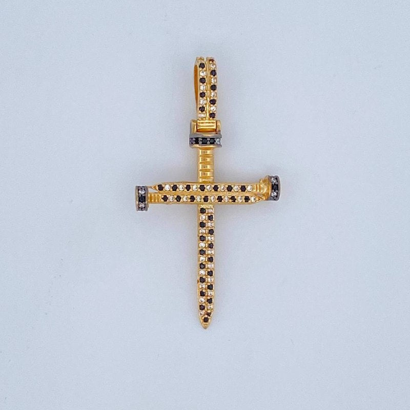 Pendant Nail Cross 4.25gr / 1.9in / Two-Tone Black Yellow 18K $