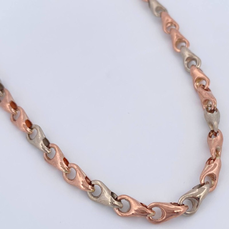Cadena Rustica Espiga 9.6gr / 19 1/4 in / Dos Oros Blanco Rosa 18K &