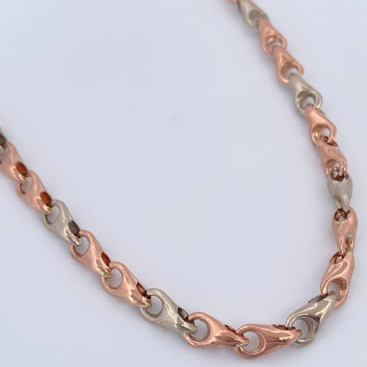 Cadena Rustica Espiga 9.6gr / 19 1/4 in / Dos Oros Blanco Rosa 18K &